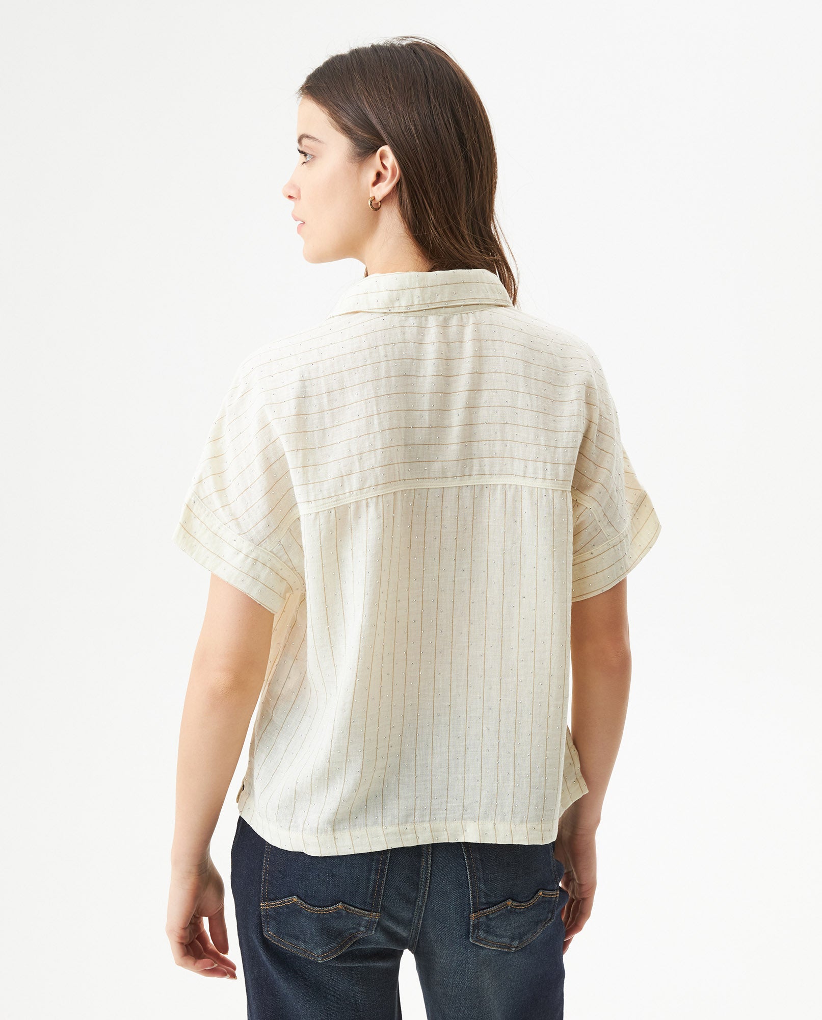 Women's Stone Accent Striped Short Sleeve Shirt in Polyester, Plaza - 5