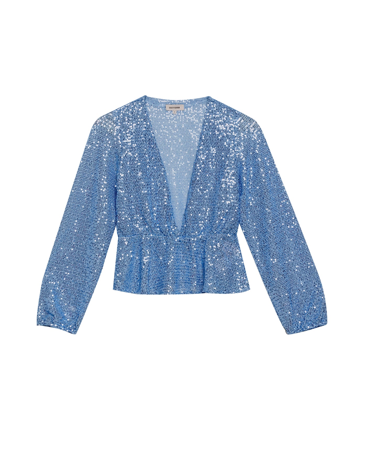 Women's Sequined Wide V-Neck Blouse in Polyester Stretch Blend, Festive - 1