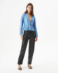 Women's Sequined Wide V-Neck Blouse in Polyester Stretch Blend, Festive - 3