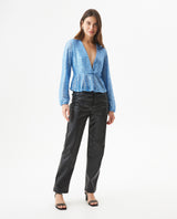 Women's Sequined Wide V-Neck Blouse in Polyester Stretch Blend, Festive - 3