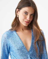 Women's Sequined Wide V-Neck Blouse in Polyester Stretch Blend, Festive - 4