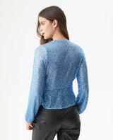 Women's Sequined Wide V-Neck Blouse in Polyester Stretch Blend, Festive - 5