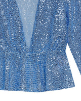 Women's Sequined Wide V-Neck Blouse in Polyester Stretch Blend, Festive - 7
