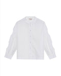 Women's Mandarin Collar Cropped Straight Shirt in Cotton, Coastline - 1