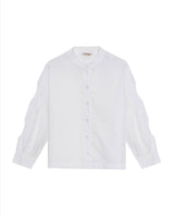 Women's Mandarin Collar Cropped Straight Shirt in Cotton, Coastline - 1