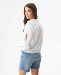 Women's Mandarin Collar Cropped Straight Shirt in Cotton, Coastline - 5
