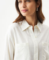 Women's Patch Pocket Straight Shirt in Rayon-Linen Blend, Celebration - 4