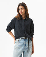 Women's Patch Pocket Straight Shirt in Rayon-Linen Blend, Celebration - 2