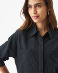 Women's Patch Pocket Straight Shirt in Rayon-Linen Blend, Celebration - 4