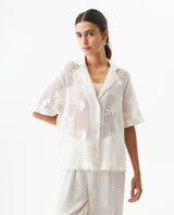 Women's Crochet Straight Fit Shirt in Cotton, Heritage - 2