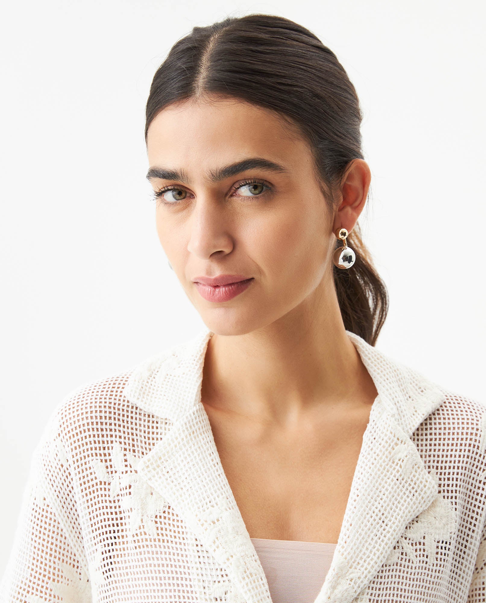 Women's Crochet Straight Fit Shirt in Cotton, Heritage - 4