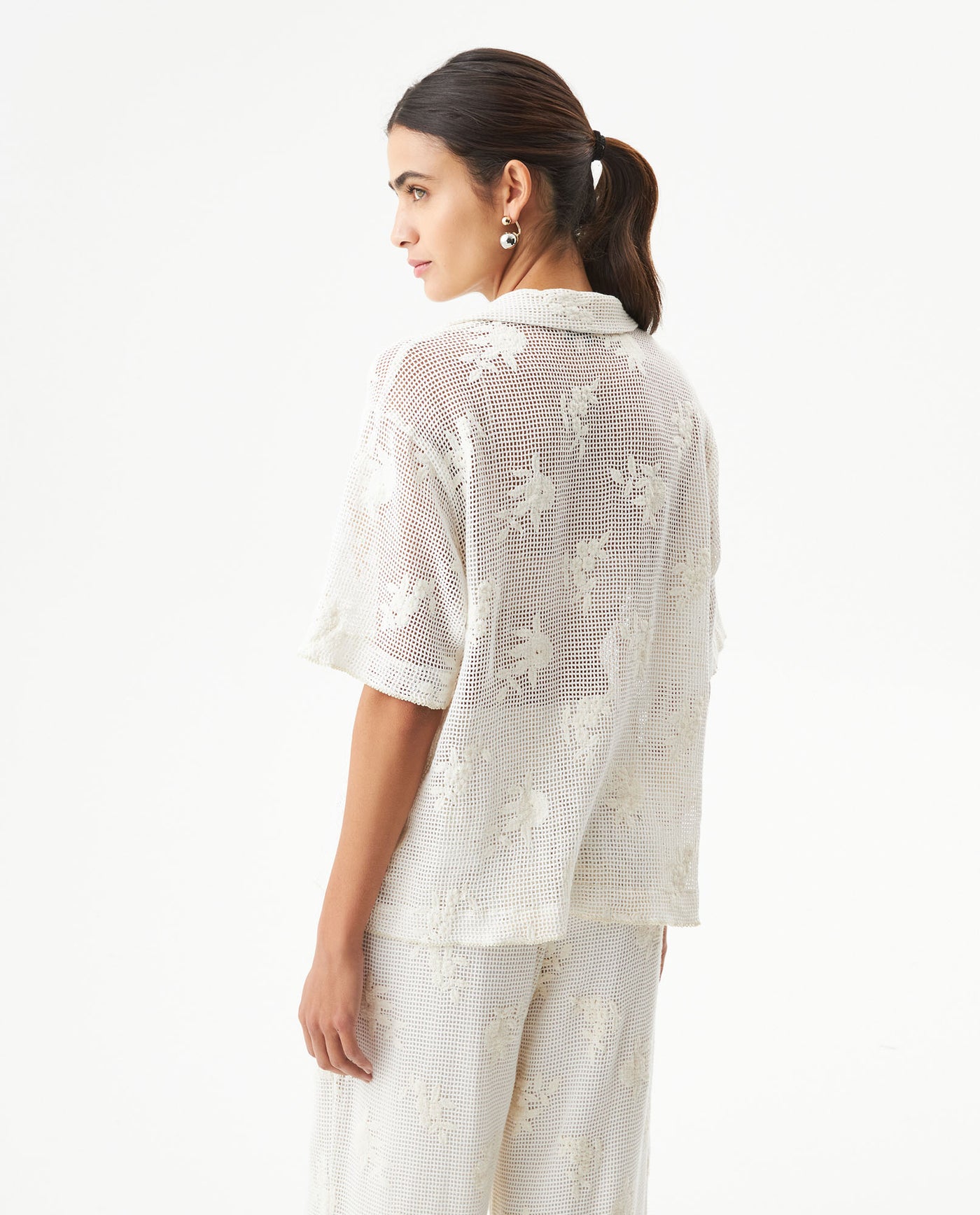 Women's Crochet Straight Fit Shirt in Cotton, Heritage - 5