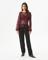 Women's Embroidered Sheer Straight Fit Blouse in Polyester, Coordinates - 4