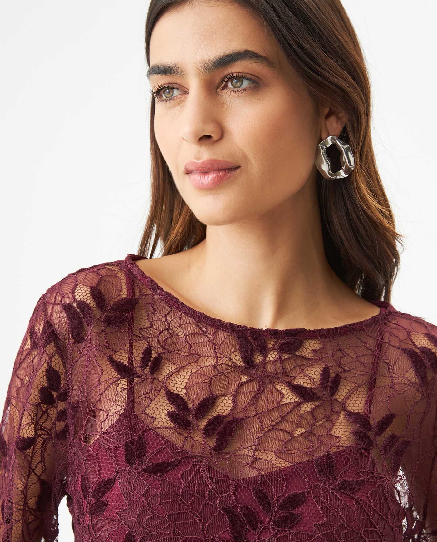 Women's Embroidered Sheer Straight Fit Blouse in Polyester, Coordinates - 5