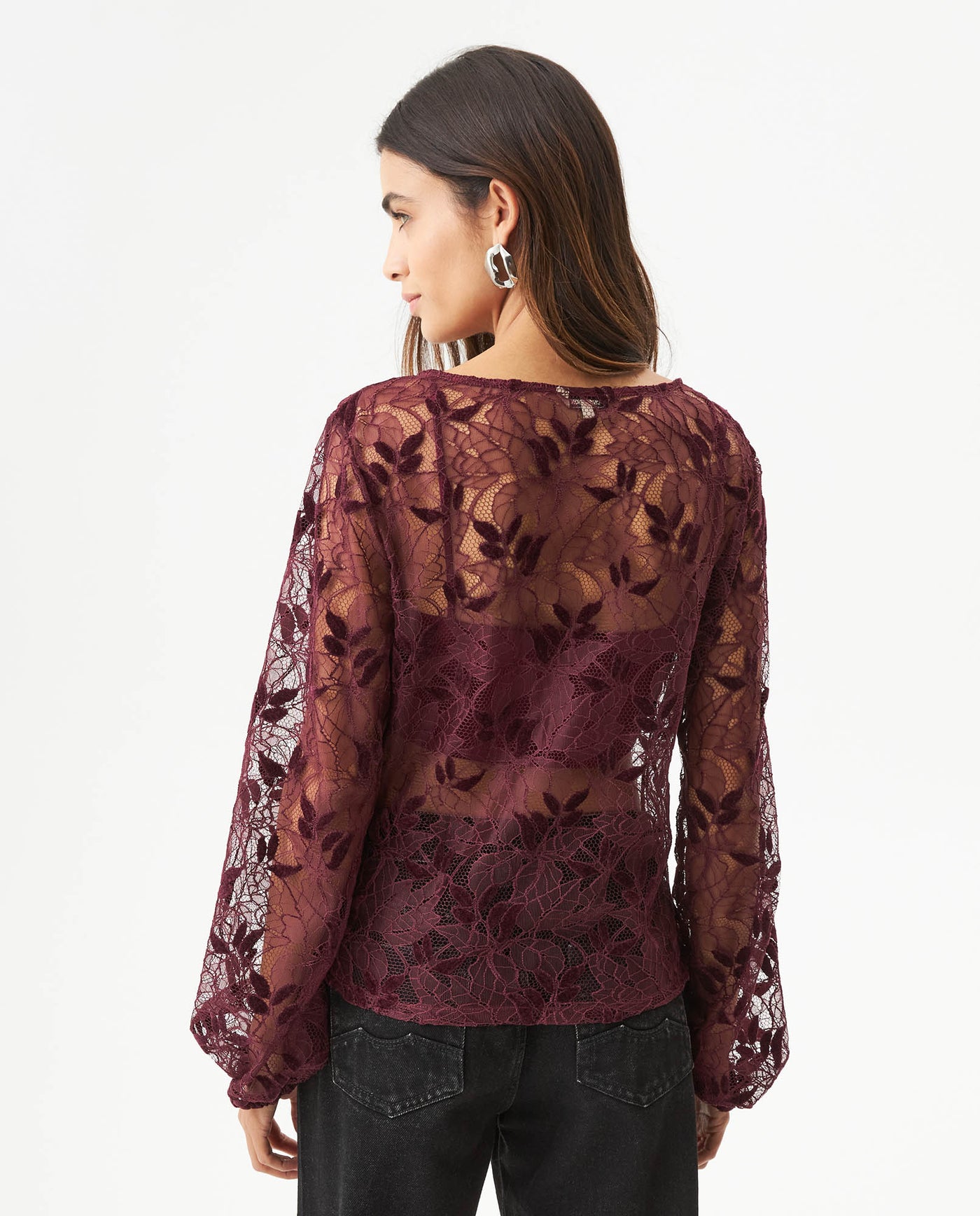 Women's Embroidered Sheer Straight Fit Blouse in Polyester, Coordinates - 6