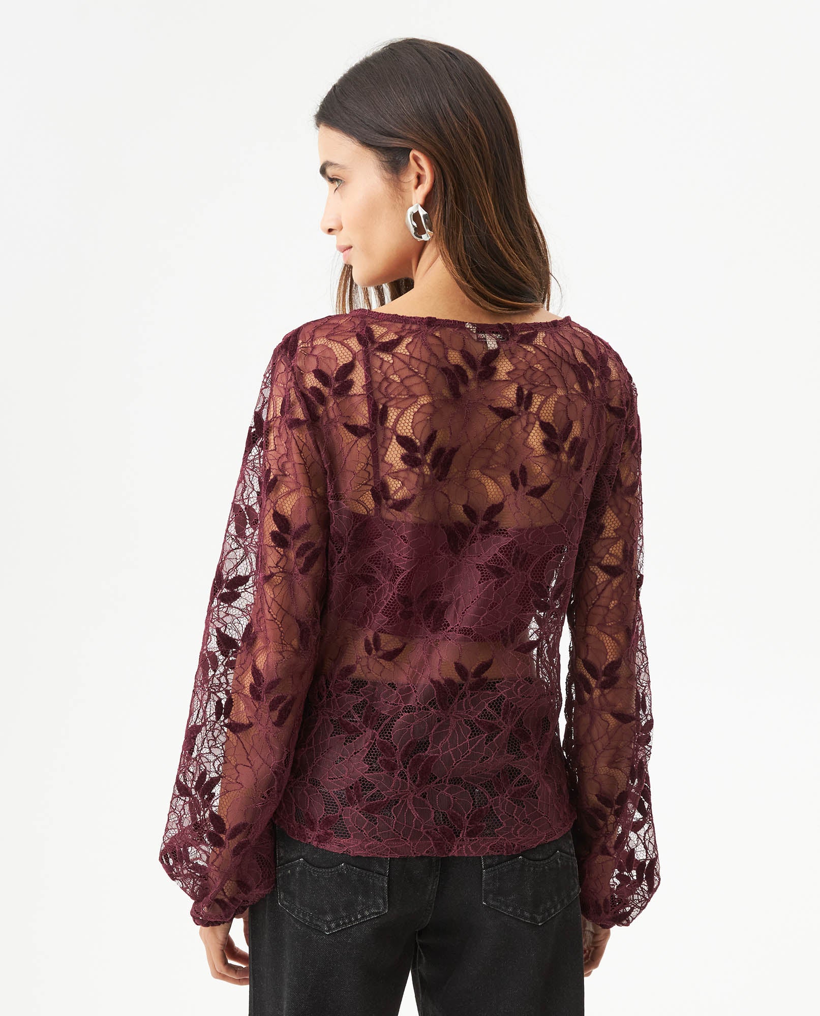 Women's Embroidered Sheer Straight Fit Blouse in Polyester, Coordinates - 6