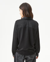 Women's Satin Effect Wide V-Neck Blouse in Viscose-Polyester Blend, Gala - 5