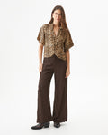 Women's Animal Print Flutter Sleeve Straight Fit Blouse in Viscose, Mariner - 3