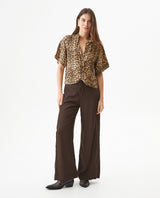 Women's Animal Print Flutter Sleeve Straight Fit Blouse in Viscose, Mariner - 3