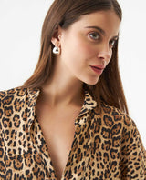 Women's Animal Print Flutter Sleeve Straight Fit Blouse in Viscose, Mariner - 4