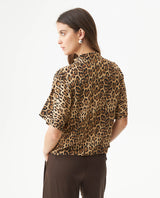 Women's Animal Print Flutter Sleeve Straight Fit Blouse in Viscose, Mariner - 5
