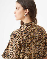 Women's Animal Print Flutter Sleeve Straight Fit Blouse in Viscose, Mariner - 6