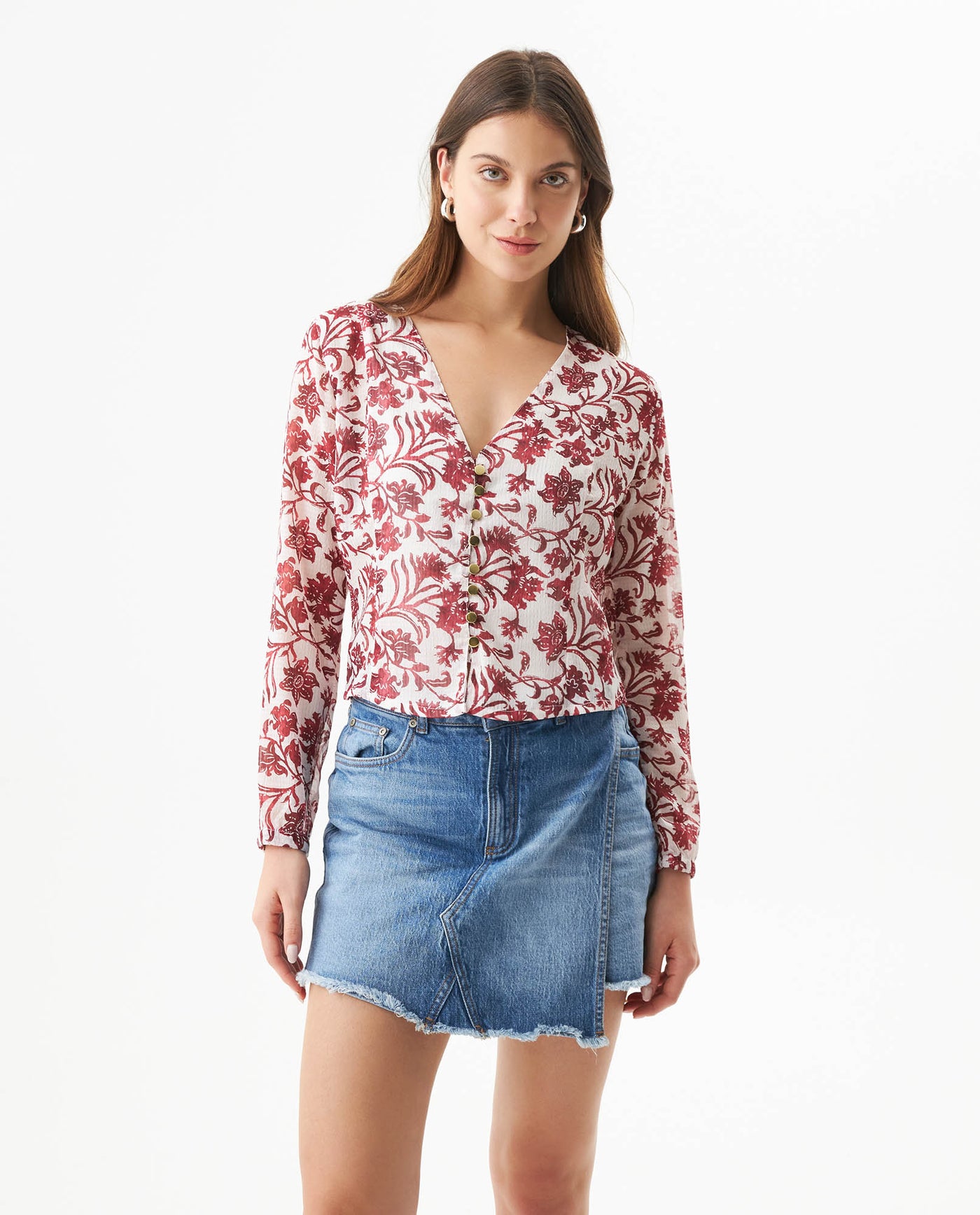 Women's Fitted V-Neck Blouse in Recycled Polyester Blend, Sailor - 2