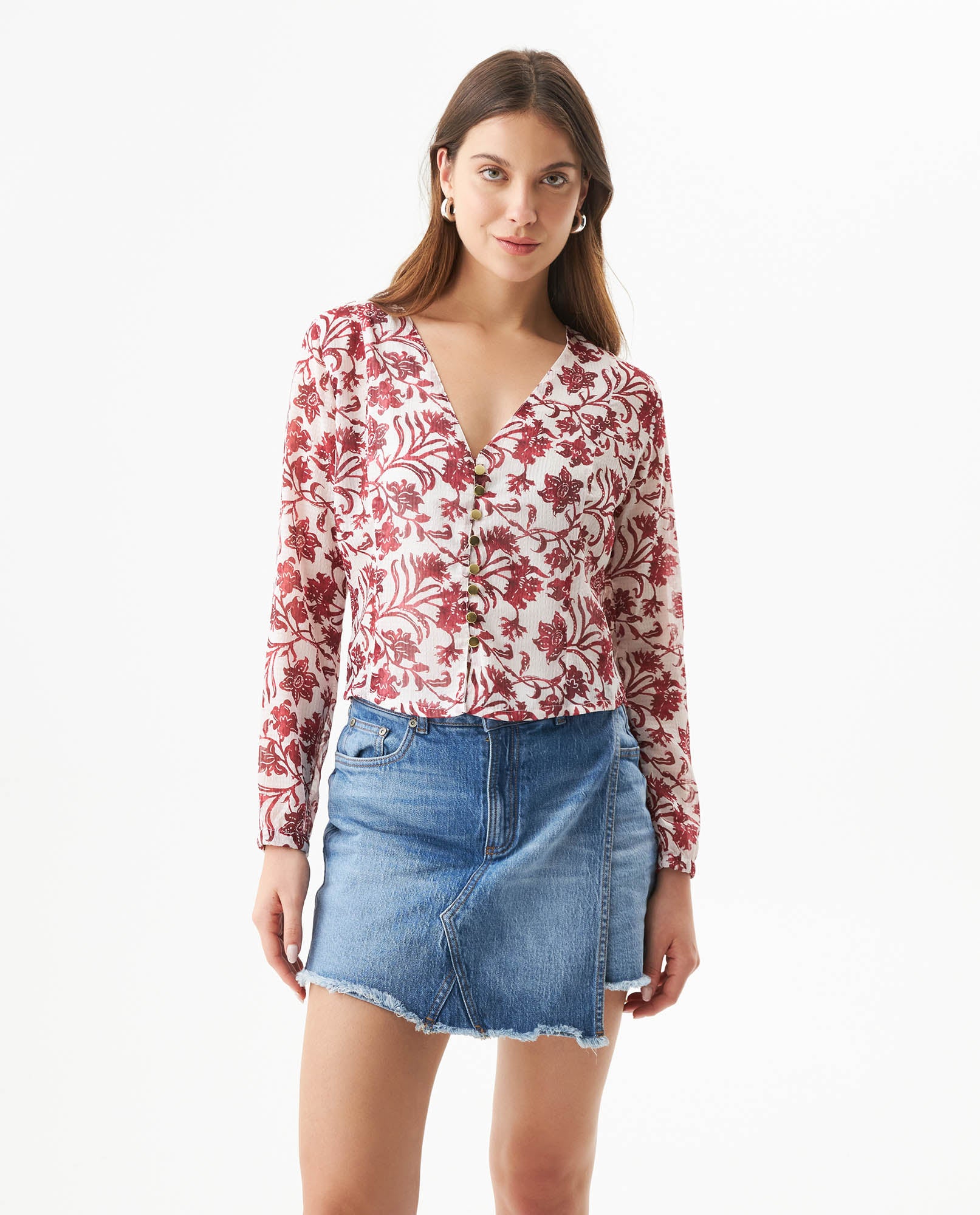 Women's Fitted V-Neck Blouse in Recycled Polyester Blend, Sailor - 2