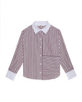 Women's Stripe Detail Cropped Straight Fit Shirt in Cotton Stretch Blend, Dockside - 1