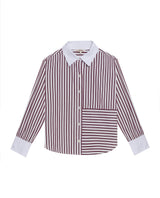 Women's Stripe Detail Cropped Straight Fit Shirt in Cotton Stretch Blend, Dockside - 1