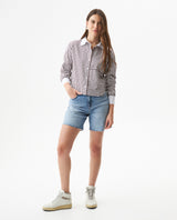 Women's Stripe Detail Cropped Straight Fit Shirt in Cotton Stretch Blend, Dockside - 3