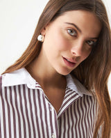Women's Stripe Detail Cropped Straight Fit Shirt in Cotton Stretch Blend, Dockside - 4