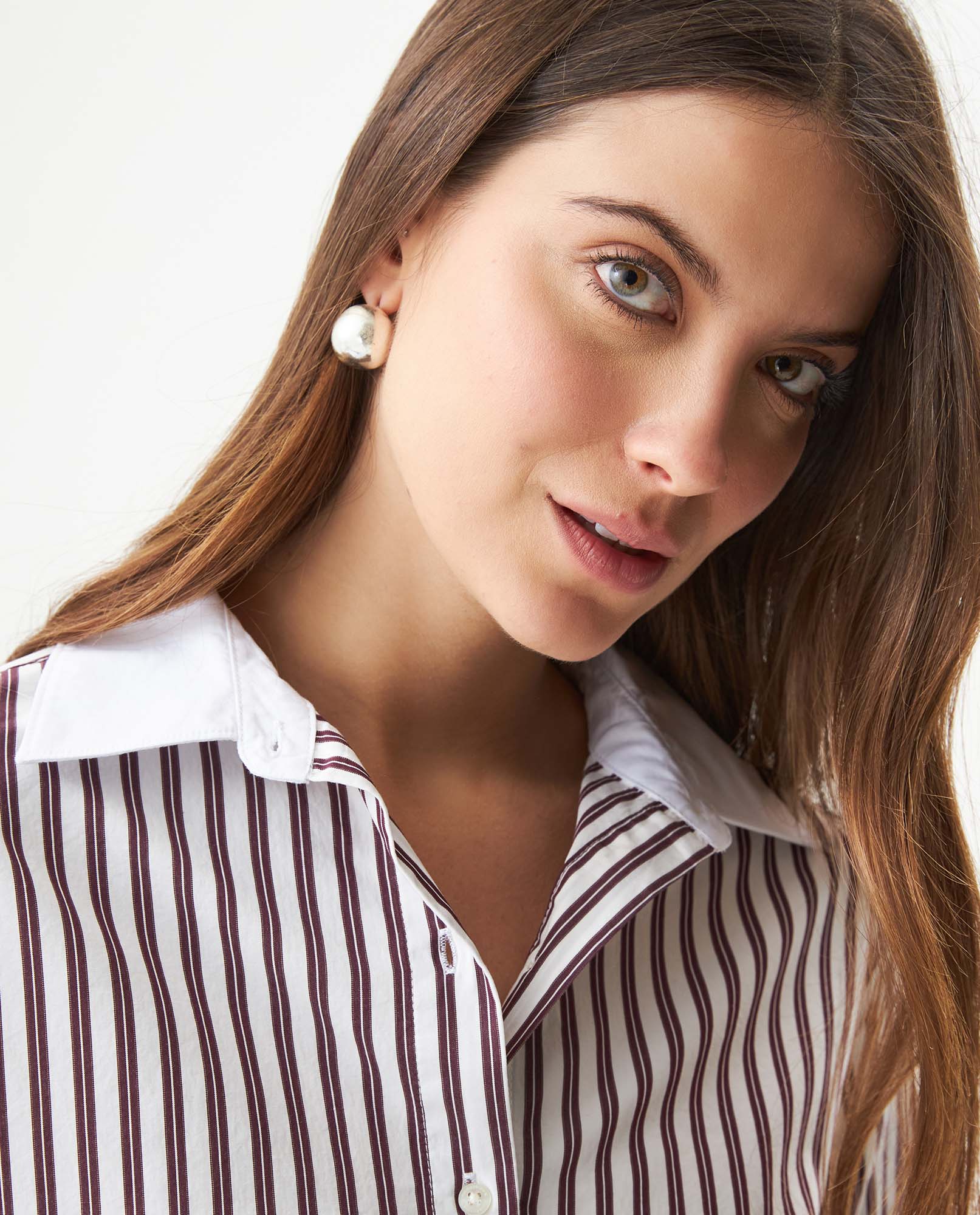 Women's Stripe Detail Cropped Straight Fit Shirt in Cotton Stretch Blend, Dockside - 4