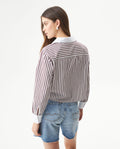 Women's Stripe Detail Cropped Straight Fit Shirt in Cotton Stretch Blend, Dockside - 5