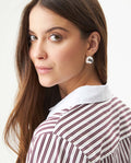 Women's Stripe Detail Cropped Straight Fit Shirt in Cotton Stretch Blend, Dockside - 6