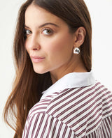 Women's Stripe Detail Cropped Straight Fit Shirt in Cotton Stretch Blend, Dockside - 6