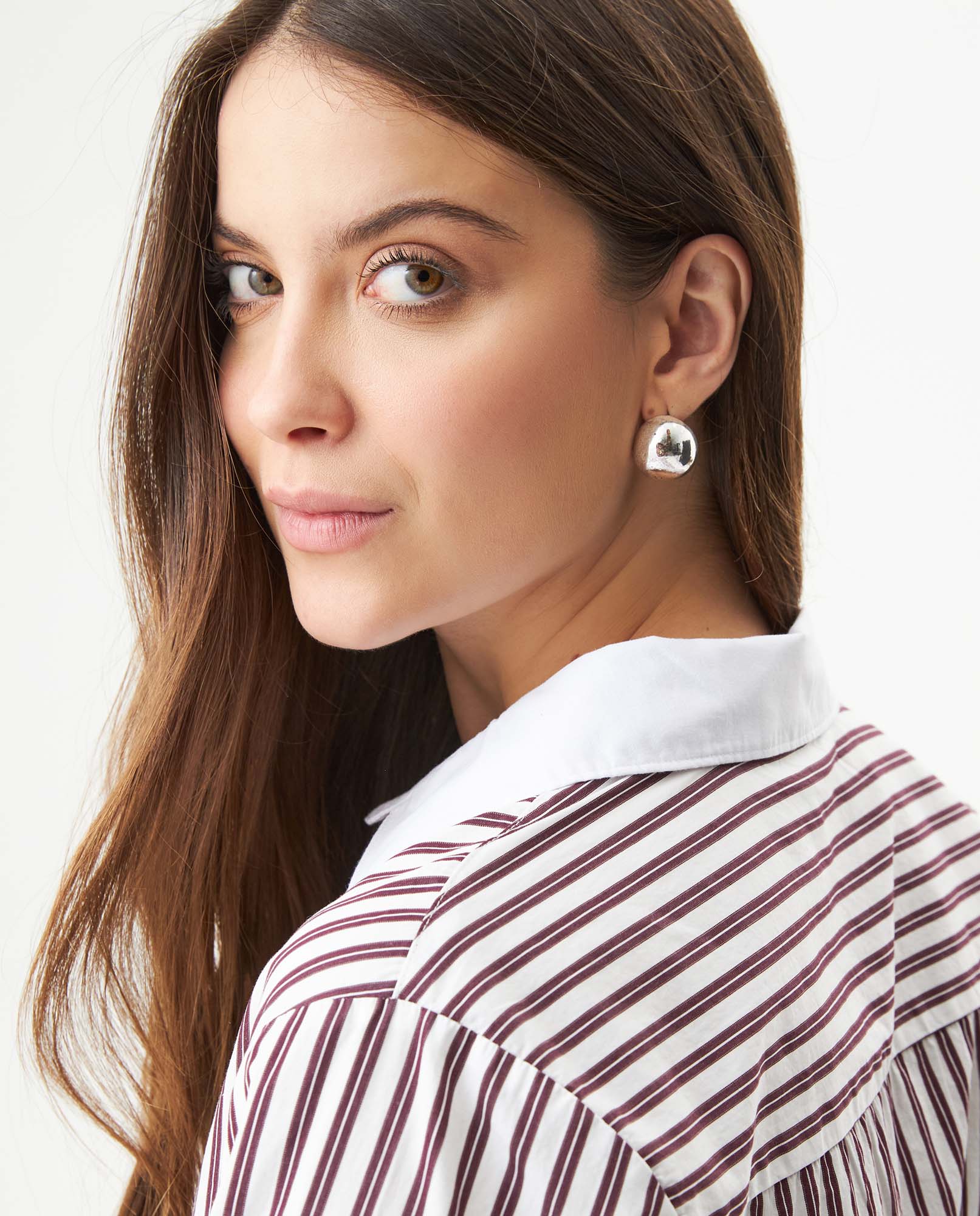 Women's Stripe Detail Cropped Straight Fit Shirt in Cotton Stretch Blend, Dockside - 6