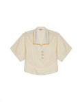 Women's Cut Detail Wide Short Sleeve Shirt in Rayon-Nylon Blend, Maritime - 1