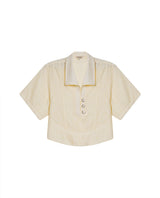 Women's Cut Detail Wide Short Sleeve Shirt in Rayon-Nylon Blend, Maritime - 1