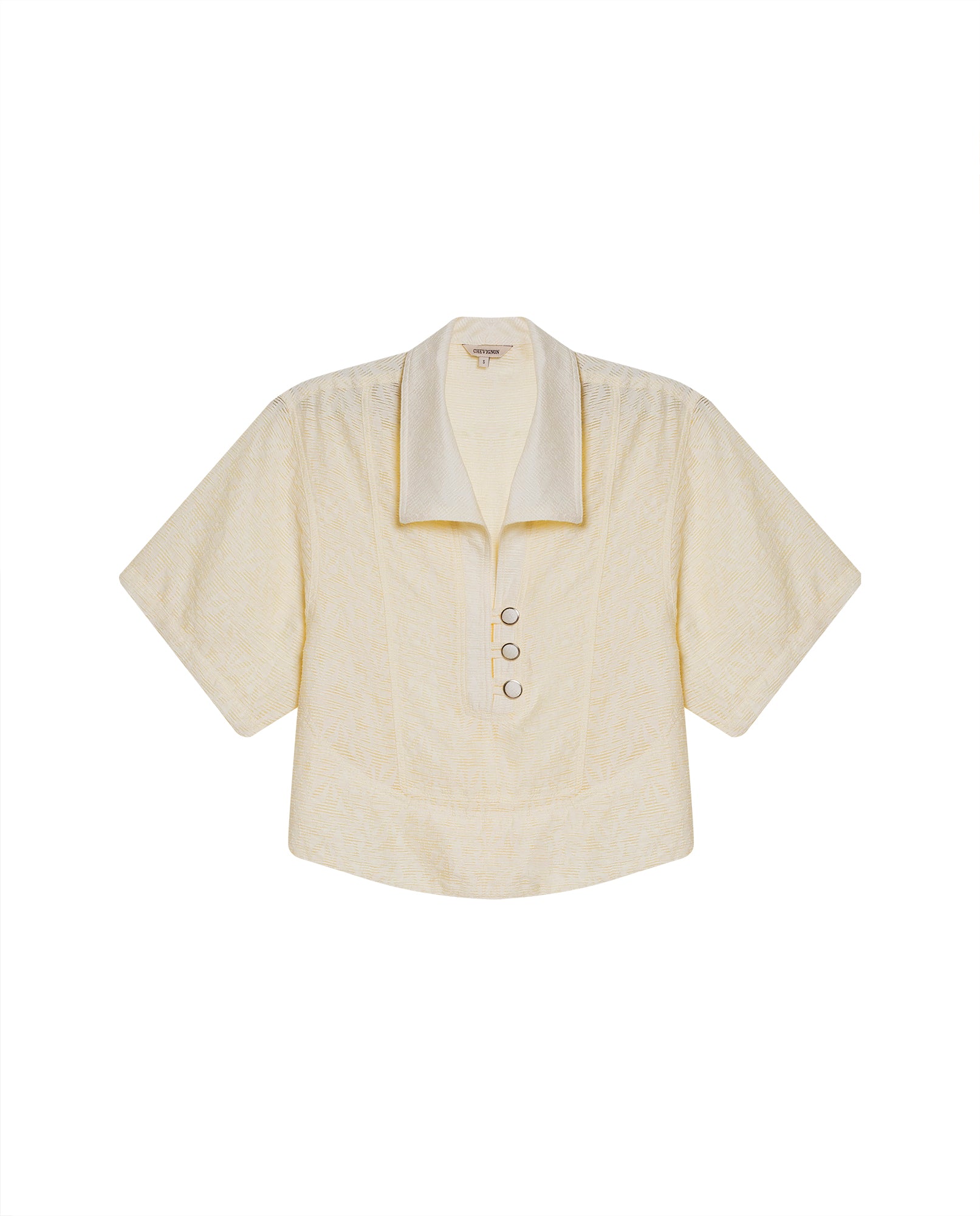 Women's Cut Detail Wide Short Sleeve Shirt in Rayon-Nylon Blend, Maritime - 1