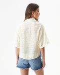 Women's Cut Detail Wide Short Sleeve Shirt in Rayon-Nylon Blend, Maritime - 5