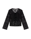 Women's Tie-Front Lace Blouse in Cotton-Polyamide Blend, Twilight - 1