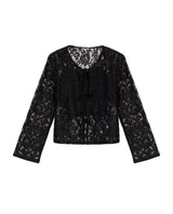 Women's Tie-Front Lace Blouse in Cotton-Polyamide Blend, Twilight - 1