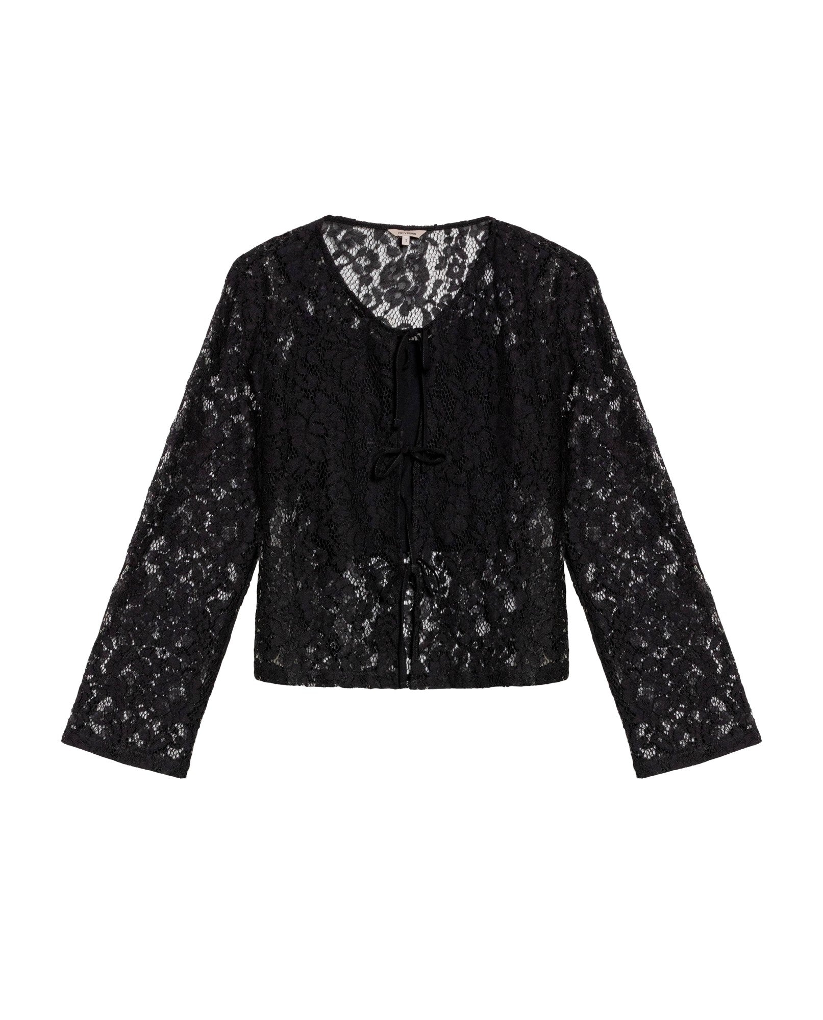 Women's Tie-Front Lace Blouse in Cotton-Polyamide Blend, Twilight - 1