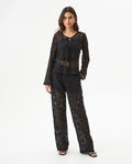 Women's Tie-Front Lace Blouse in Cotton-Polyamide Blend, Twilight - 3