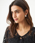 Women's Tie-Front Lace Blouse in Cotton-Polyamide Blend, Twilight - 4