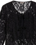 Women's Tie-Front Lace Blouse in Cotton-Polyamide Blend, Twilight - 7