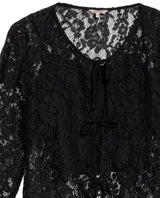 Women's Tie-Front Lace Blouse in Cotton-Polyamide Blend, Twilight - 7