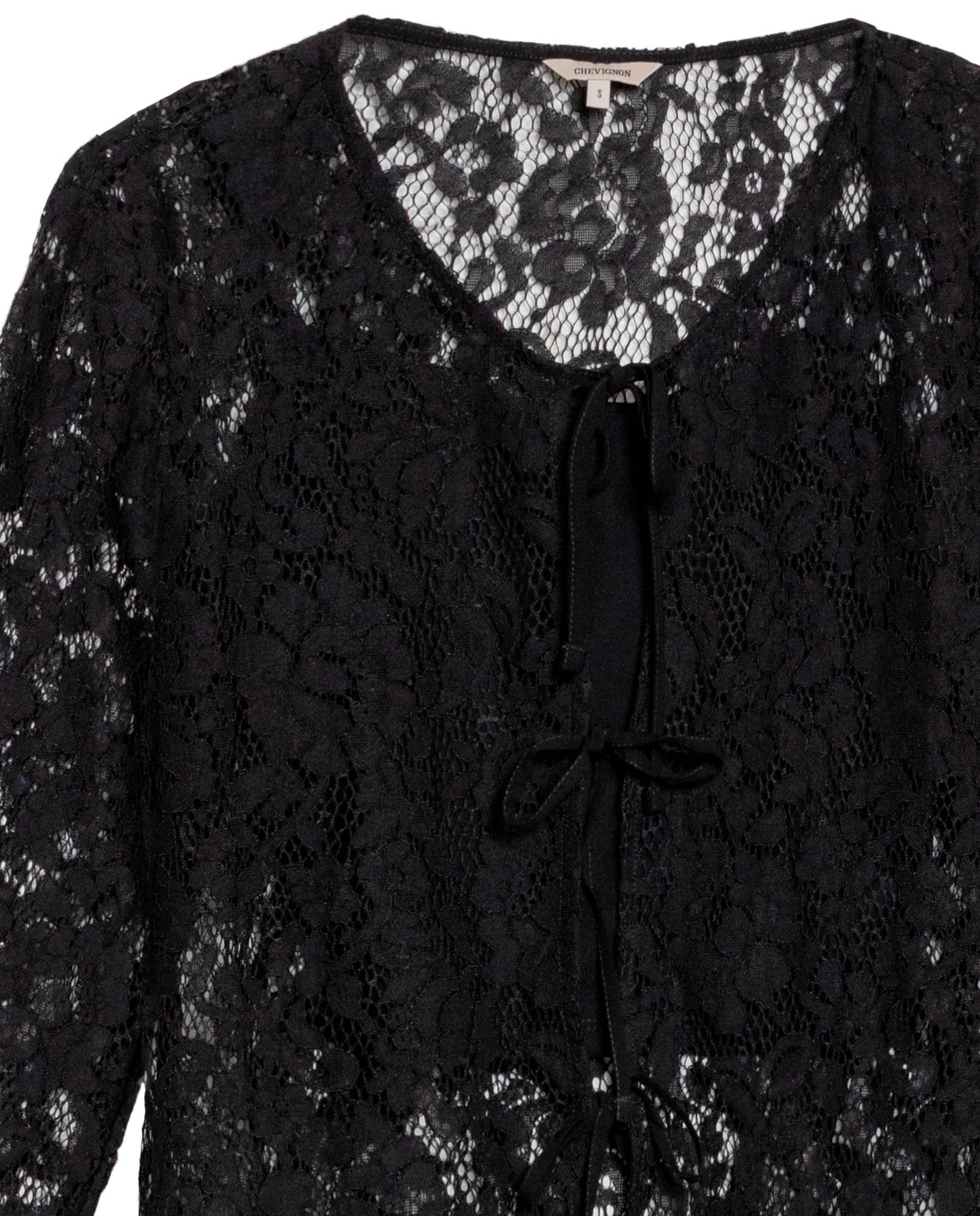 Women's Tie-Front Lace Blouse in Cotton-Polyamide Blend, Twilight - 7