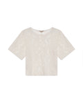 Women's Boxy Cropped Sheer Short Sleeve Blouse in Cotton-Polyamide Blend, Horizon - 1